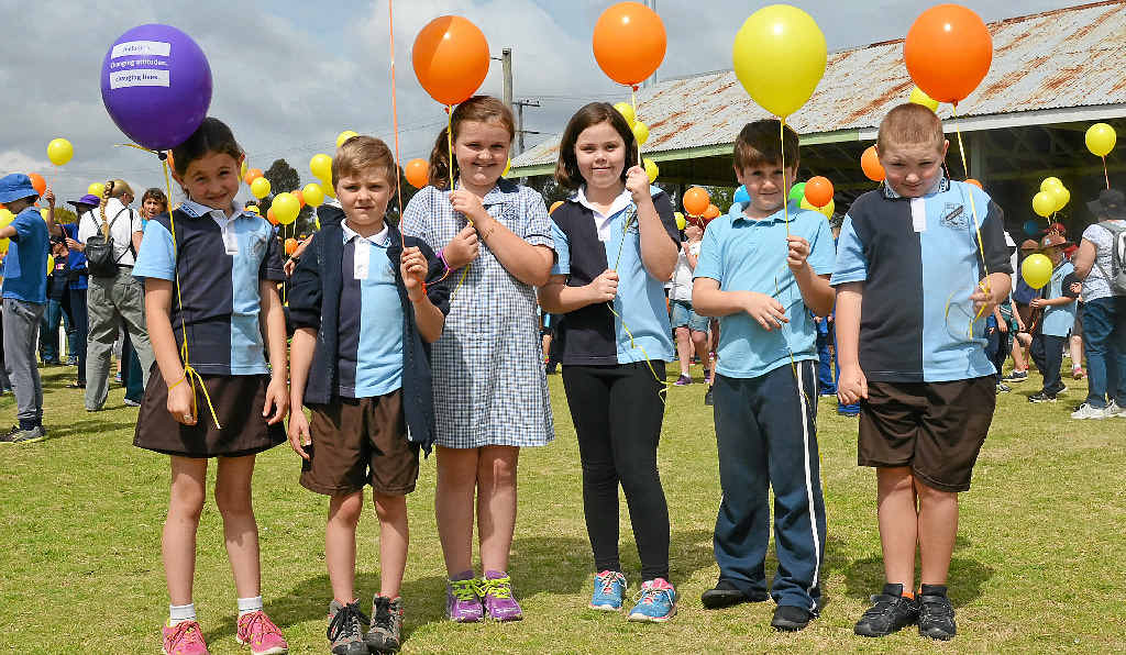 FRIENDSHIP AND CONNECTEDNESS: Warwick East State School students Ellie Cooper, Lachlan Mauch, Demika King-Taylor, Ebony Sullivan, Caleb Munro and Mark Guy at the Lions Club river walk.